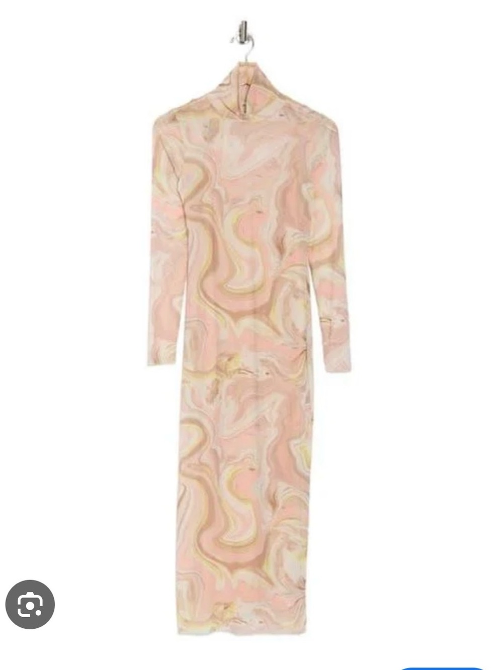 Long Sleeve Marble-Print Maxi Dress in Blush mesh light weight